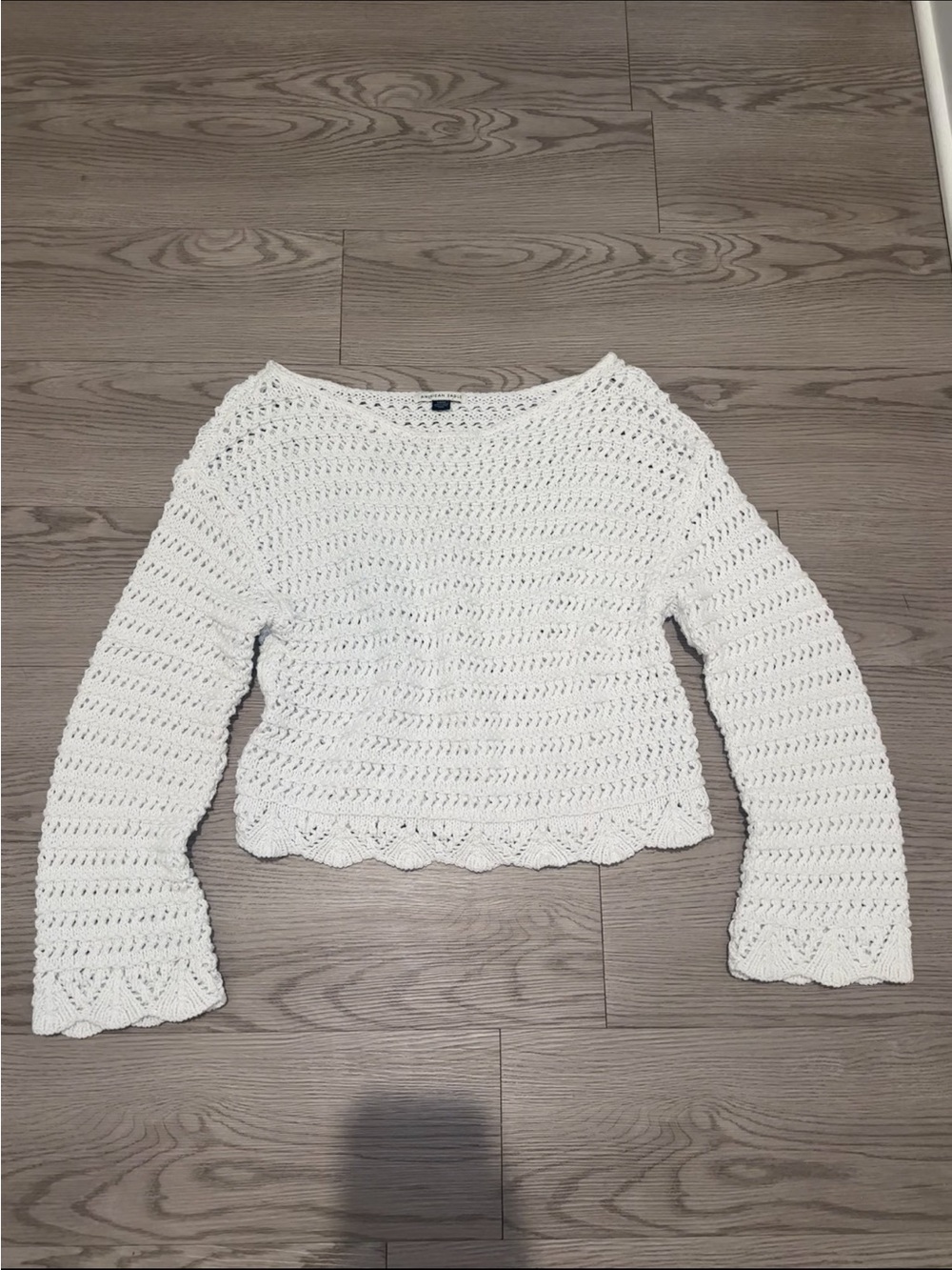 American Eagle Outfitters White Crochet Knit Scoop Neck Sweater